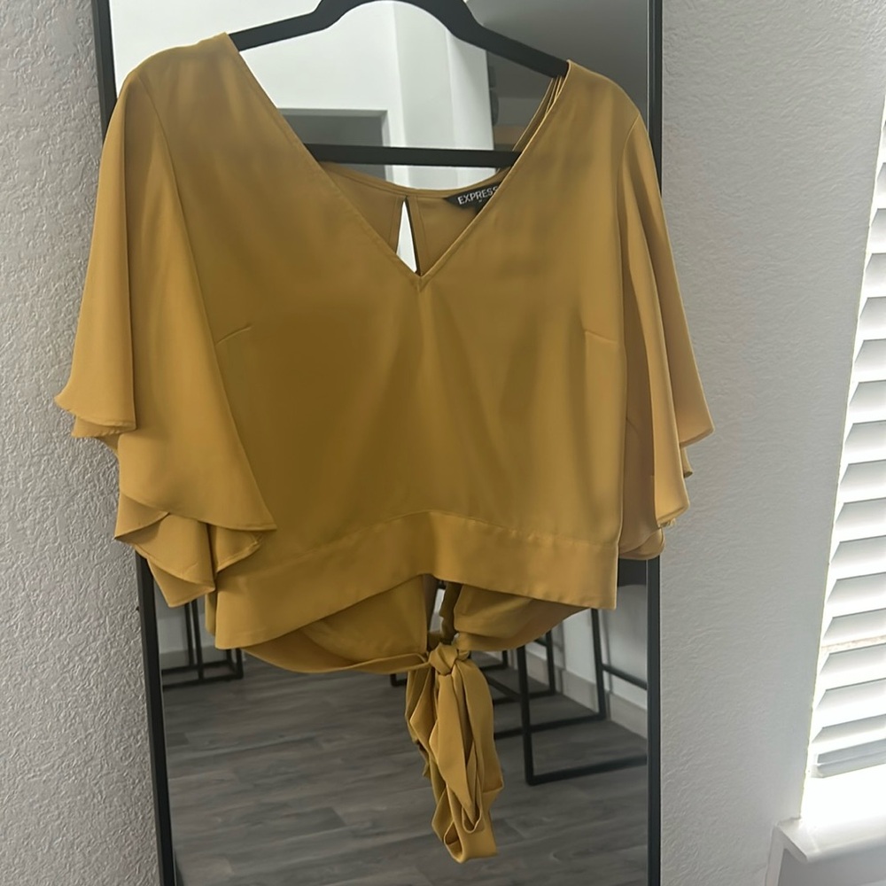 Yellow Express Crop Bow Tie Back Top
